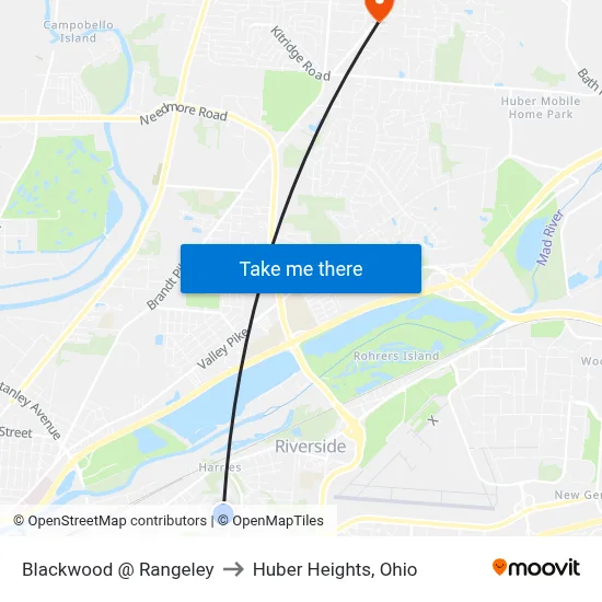 Blackwood @ Rangeley to Huber Heights, Ohio map