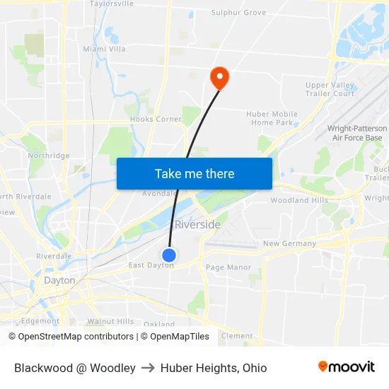 Blackwood @ Woodley to Huber Heights, Ohio map