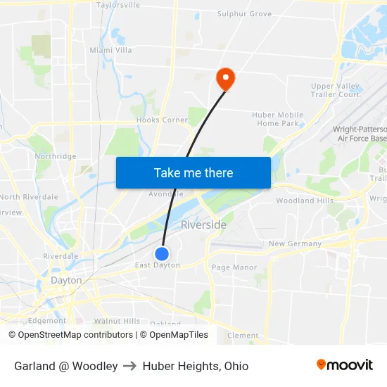 Garland @ Woodley to Huber Heights, Ohio map