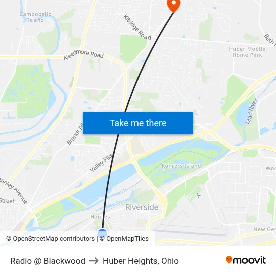 Radio @ Blackwood to Huber Heights, Ohio map