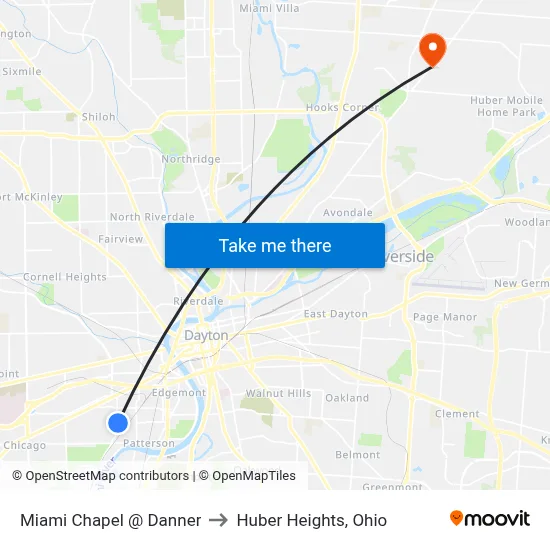Miami Chapel @ Danner to Huber Heights, Ohio map
