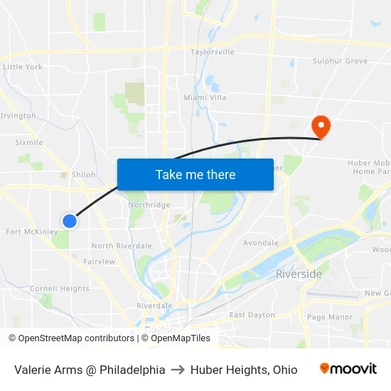 Valerie Arms @ Philadelphia to Huber Heights, Ohio map