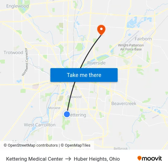 Kettering Medical Center to Huber Heights, Ohio map