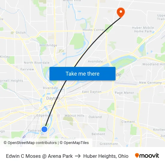 Edwin C Moses @ Arena Park to Huber Heights, Ohio map