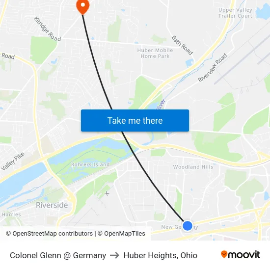 Colonel Glenn @ Germany to Huber Heights, Ohio map