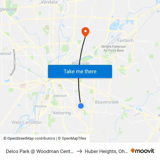 Delco Park @ Woodman Center to Huber Heights, Ohio map