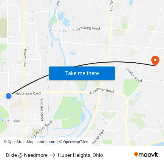 Dixie @ Needmore to Huber Heights, Ohio map