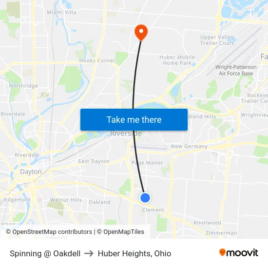 Spinning @ Oakdell to Huber Heights, Ohio map