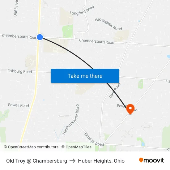 Old Troy @ Chambersburg to Huber Heights, Ohio map