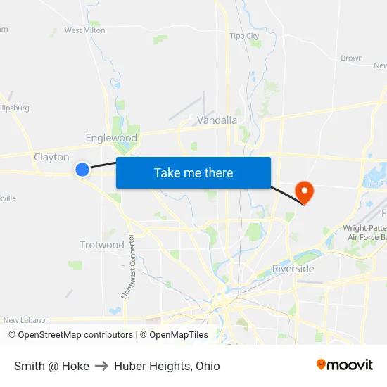 Smith @ Hoke to Huber Heights, Ohio map