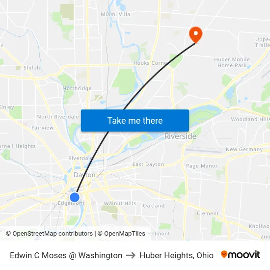 Edwin C Moses @ Washington to Huber Heights, Ohio map