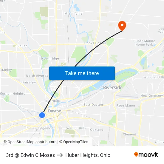 3rd @ Edwin C Moses to Huber Heights, Ohio map
