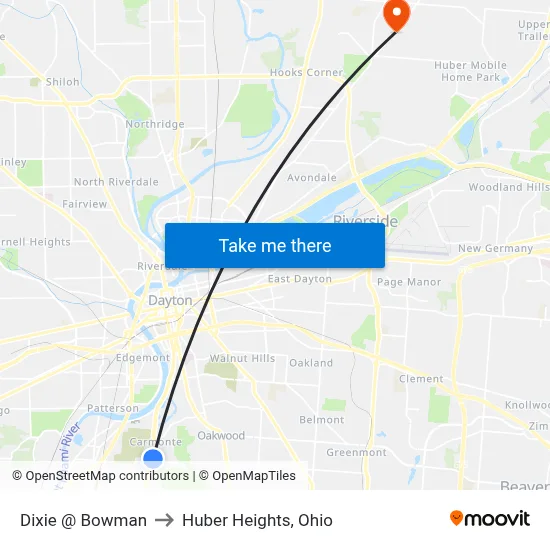 Dixie @ Bowman to Huber Heights, Ohio map