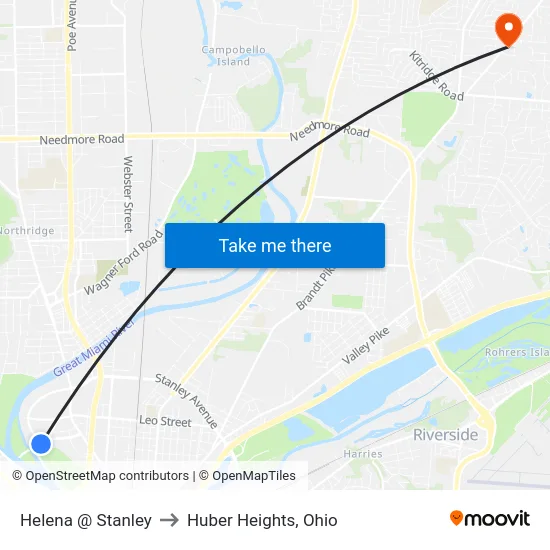 Helena @ Stanley to Huber Heights, Ohio map