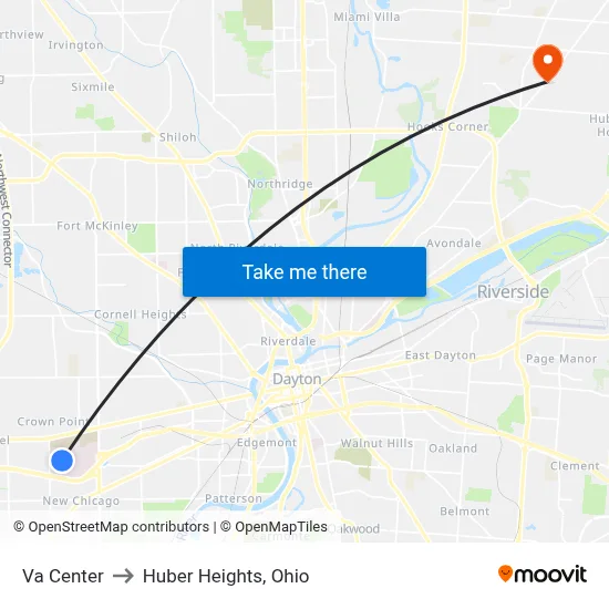 Va Center to Huber Heights, Ohio map