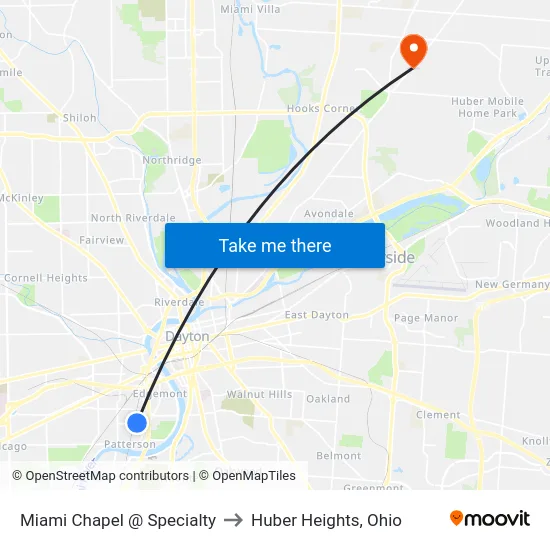 Miami Chapel @ Specialty to Huber Heights, Ohio map