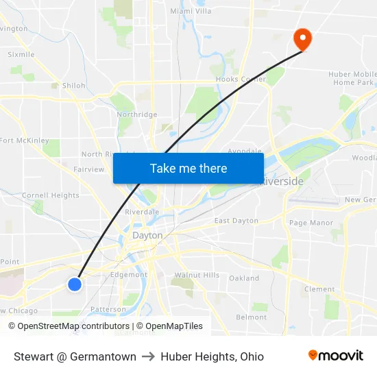 Stewart @ Germantown to Huber Heights, Ohio map