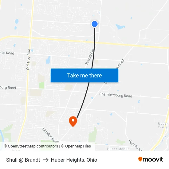 Shull @ Brandt to Huber Heights, Ohio map