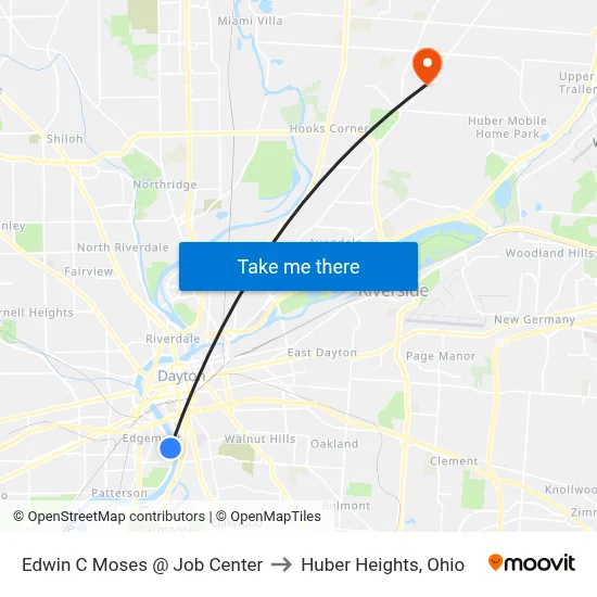 Edwin C Moses @ Job Center to Huber Heights, Ohio map