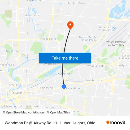 Woodman Dr @ Airway Rd to Huber Heights, Ohio map