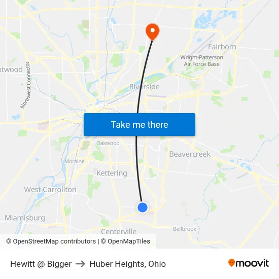 Hewitt @ Bigger to Huber Heights, Ohio map