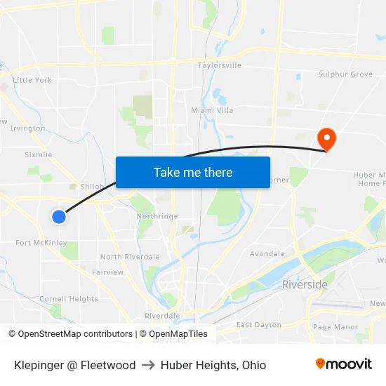 Klepinger @ Fleetwood to Huber Heights, Ohio map