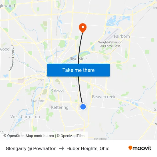 Glengarry @ Powhatton to Huber Heights, Ohio map