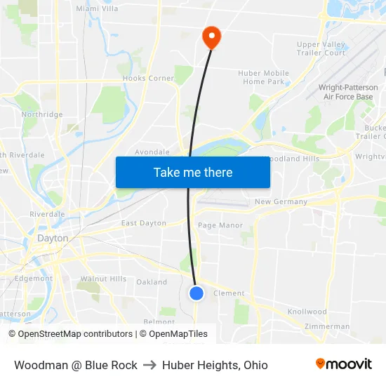 Woodman @ Blue Rock to Huber Heights, Ohio map