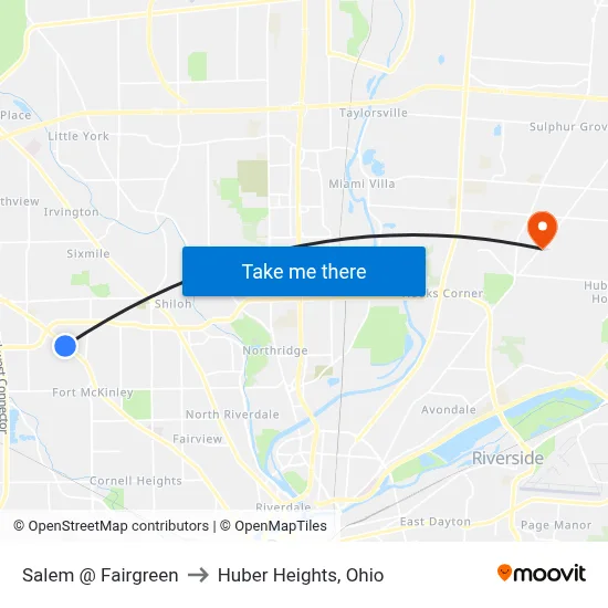 Salem @ Fairgreen to Huber Heights, Ohio map