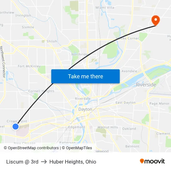 Liscum @ 3rd to Huber Heights, Ohio map
