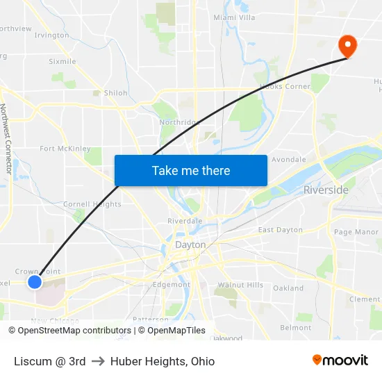 Liscum @ 3rd to Huber Heights, Ohio map