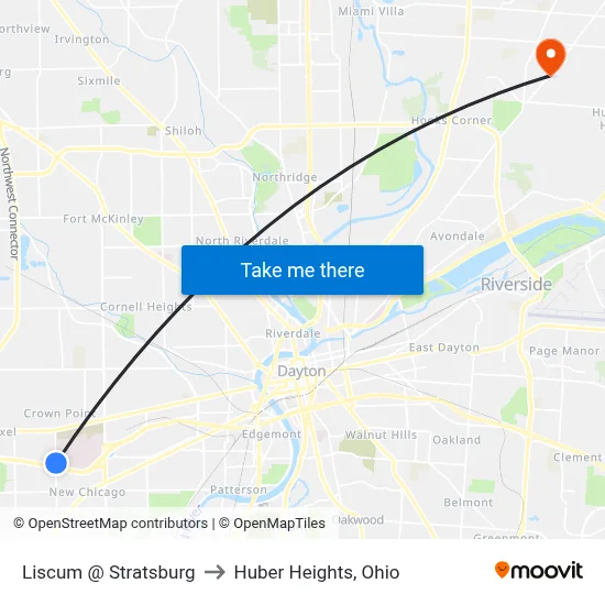 Liscum @ Stratsburg to Huber Heights, Ohio map