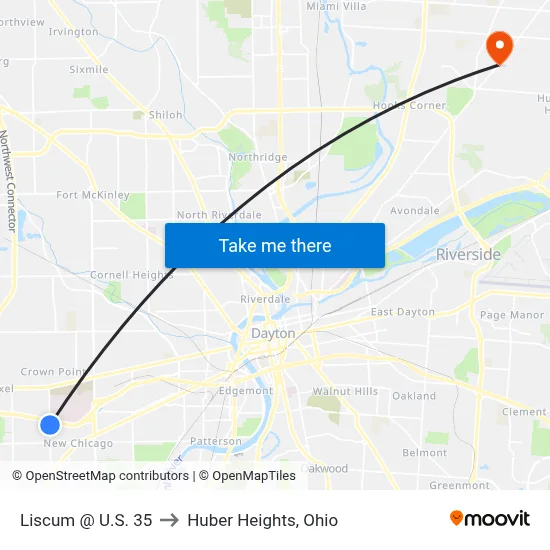 Liscum @ U.S. 35 to Huber Heights, Ohio map
