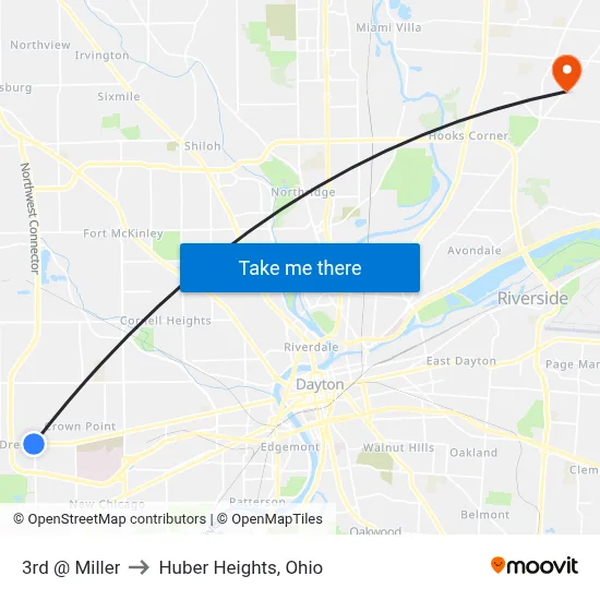 3rd @ Miller to Huber Heights, Ohio map