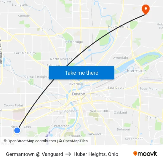 Germantown @ Vanguard to Huber Heights, Ohio map
