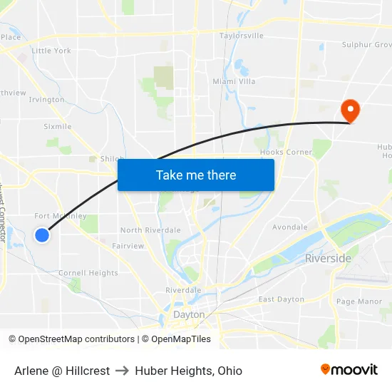 Arlene @ Hillcrest to Huber Heights, Ohio map