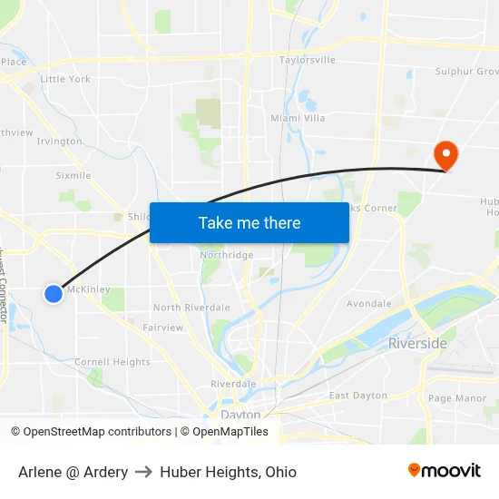 Arlene @ Ardery to Huber Heights, Ohio map