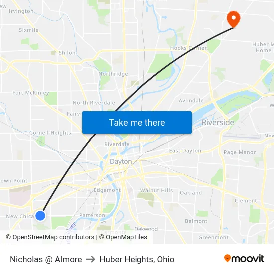 Nicholas @ Almore to Huber Heights, Ohio map