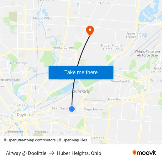 Airway @ Doolittle to Huber Heights, Ohio map
