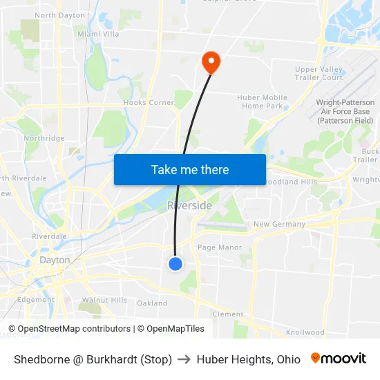 Shedborne @ Burkhardt (Stop) to Huber Heights, Ohio map