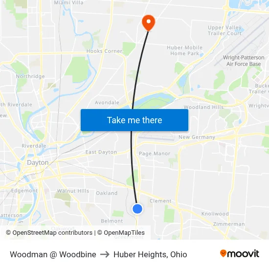 Woodman @ Woodbine to Huber Heights, Ohio map