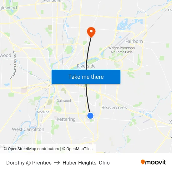 Dorothy @ Prentice to Huber Heights, Ohio map