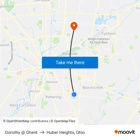 Dorothy @ Ghent to Huber Heights, Ohio map