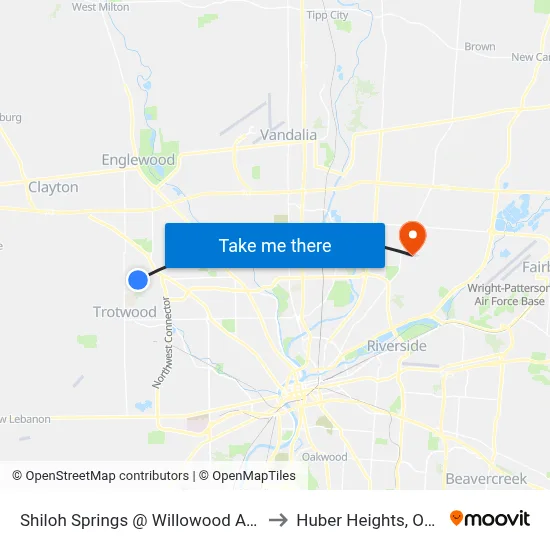 Shiloh Springs @ Willowood Apts to Huber Heights, Ohio map