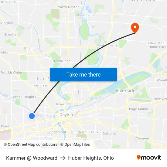 Kammer @ Woodward to Huber Heights, Ohio map