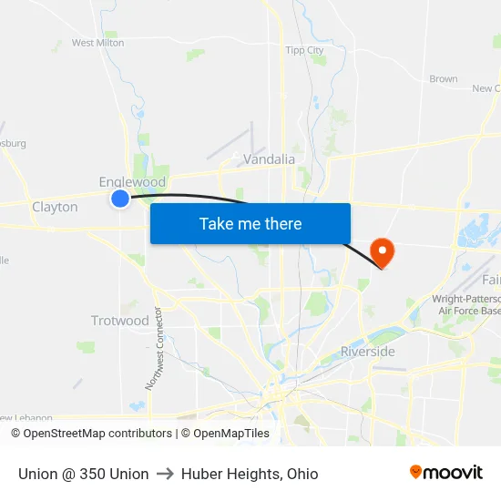 Union @ 350 Union to Huber Heights, Ohio map