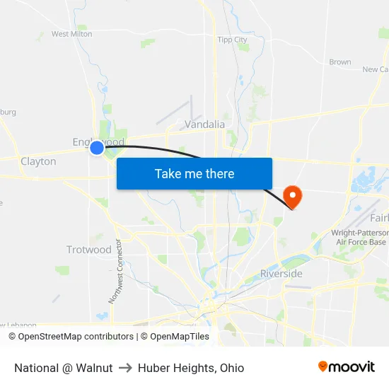 National @ Walnut to Huber Heights, Ohio map