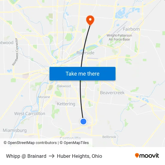 Whipp @ Brainard to Huber Heights, Ohio map