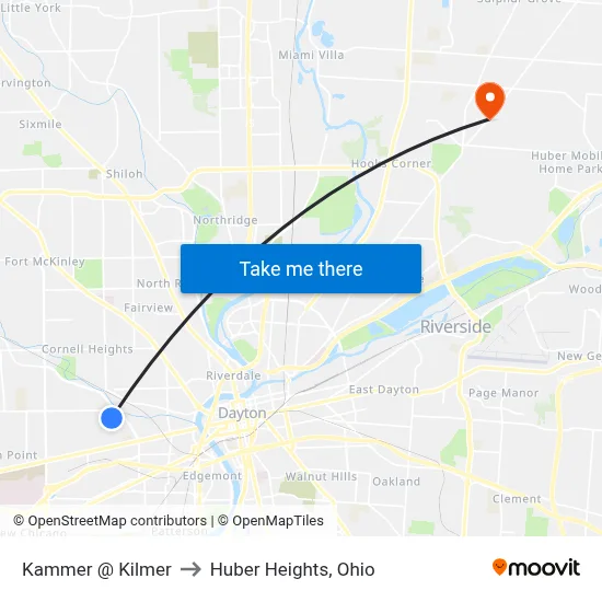 Kammer @ Kilmer to Huber Heights, Ohio map