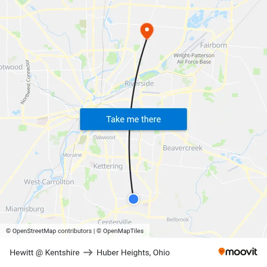 Hewitt @ Kentshire to Huber Heights, Ohio map